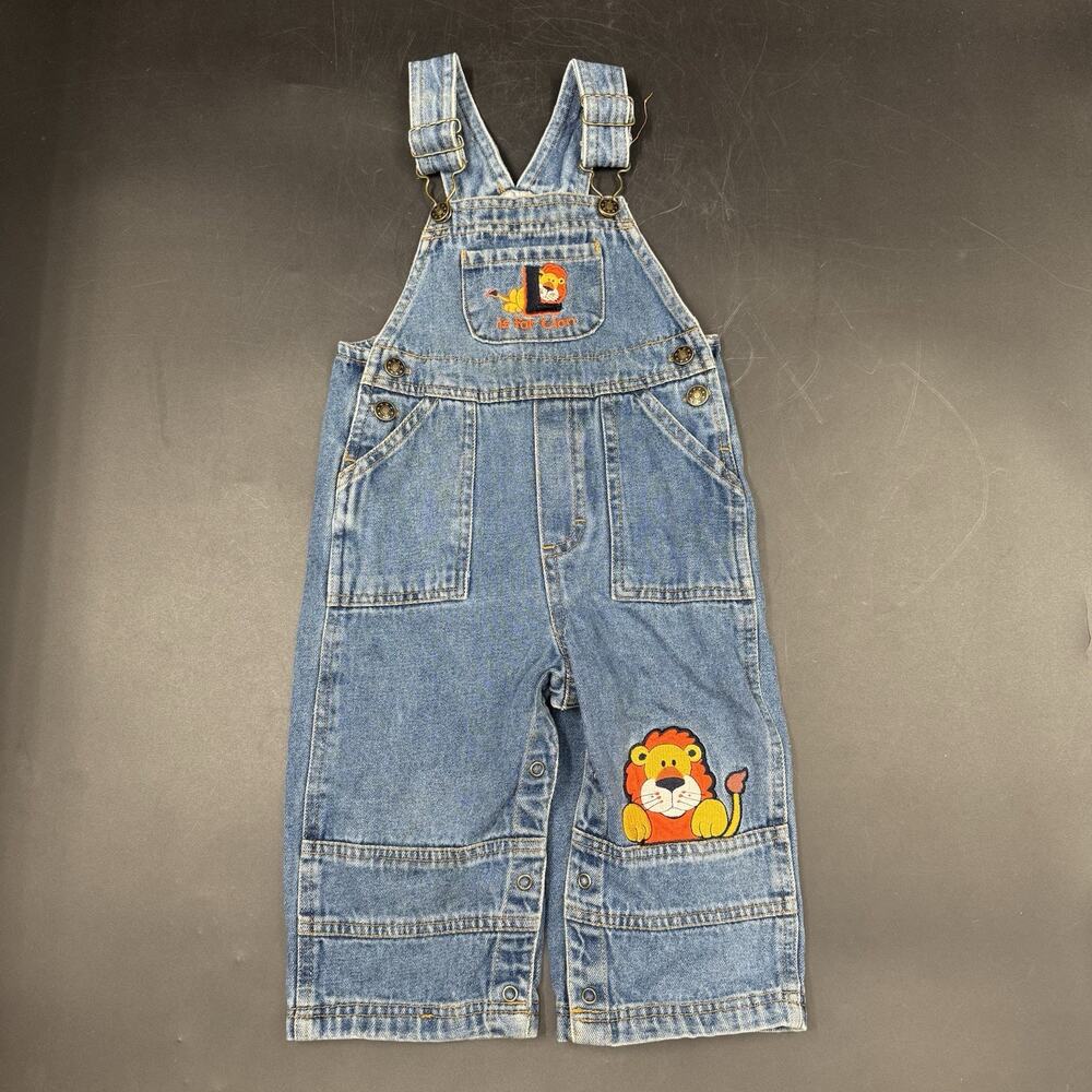 Vintage Children’s Jean Romper Overalls Lion Character Small Steps Size 18M